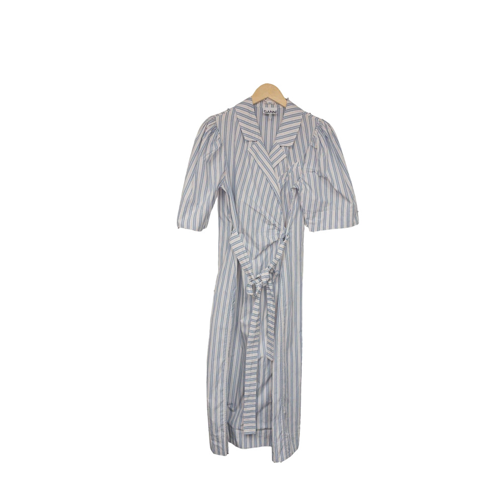 GANNI Forever Blue Striped Wrap Midi Dress - Picture 2 of 4